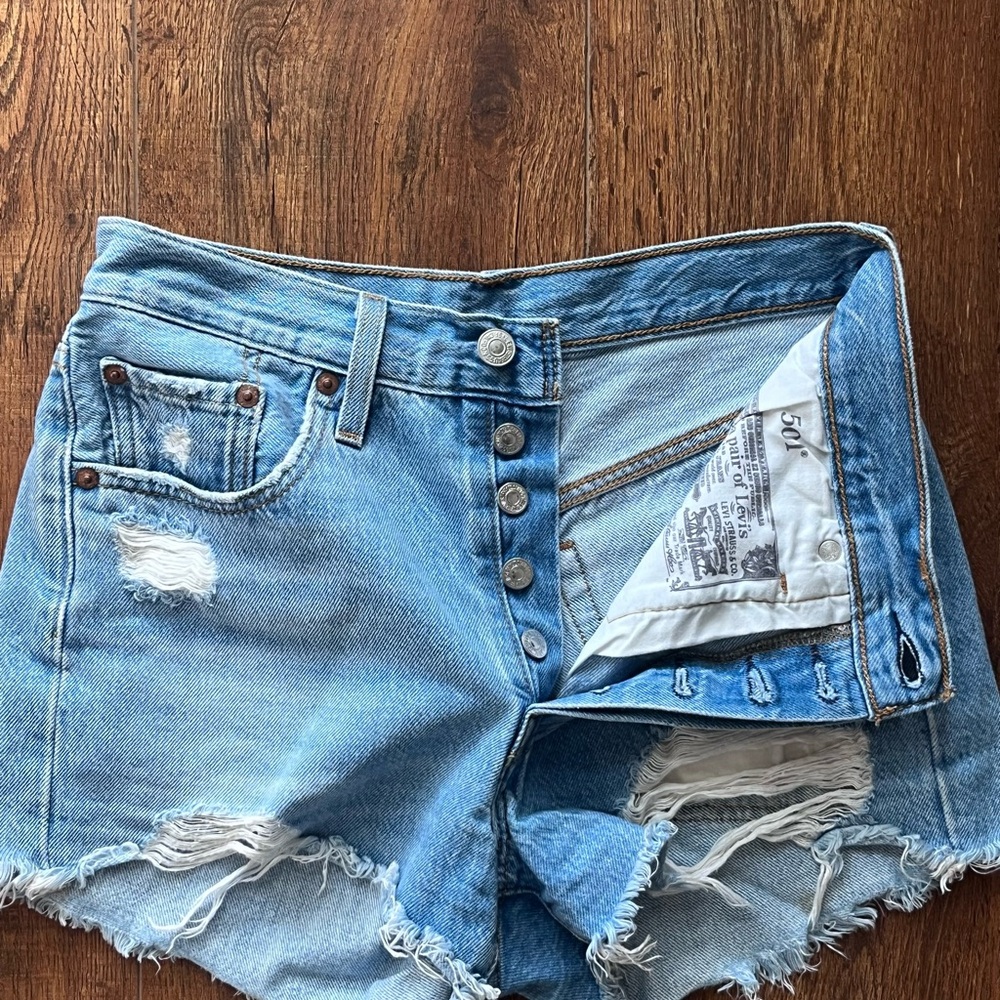 Levi's Light Blue Distressed Denim Jean Shorts